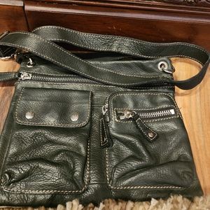 FOSSIL Vintage Leather Crossbody Style Bag Purse Black Leather Zippers Y2K